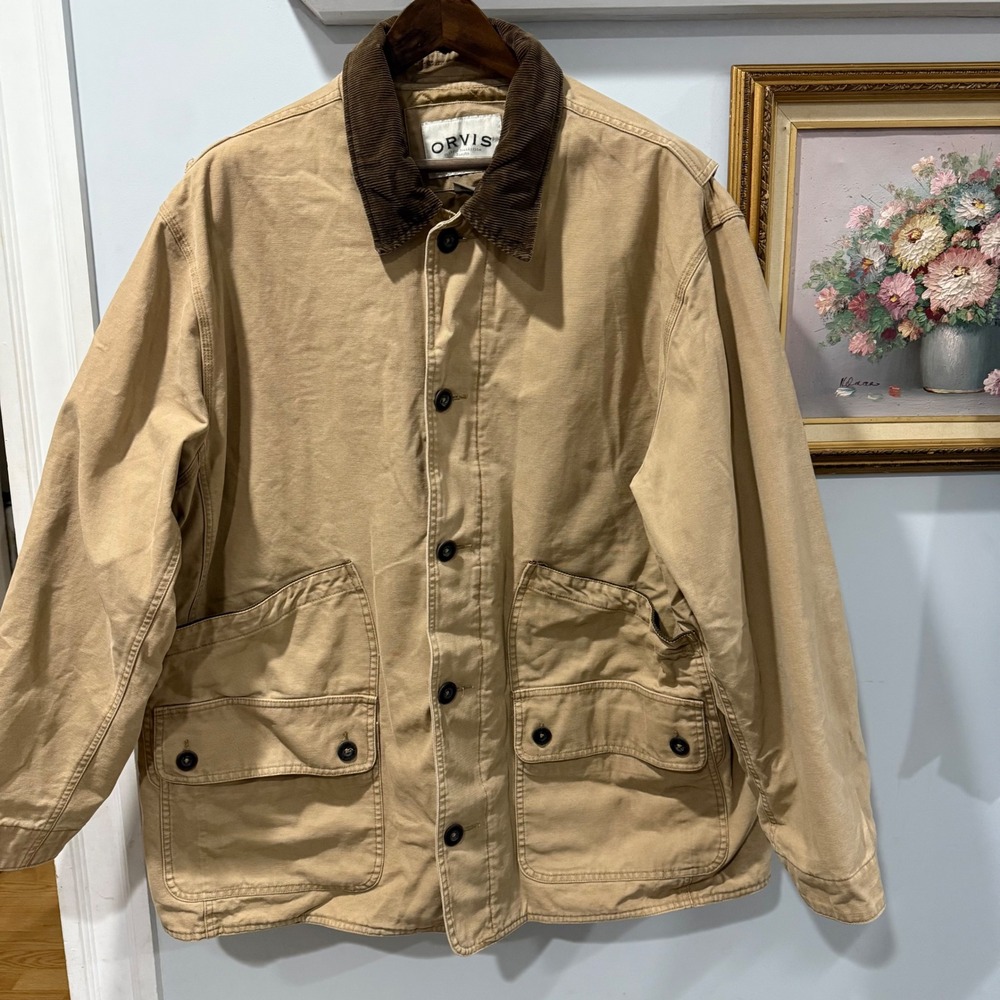 Orvis Classic Collection Canvas Field‎ Jacket Men's XXL Tan Corduroy Collar